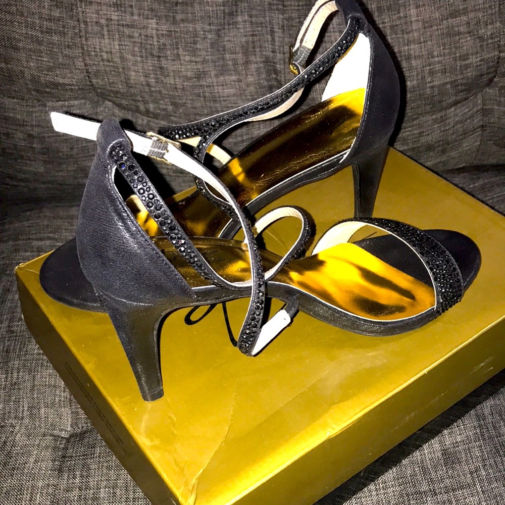 Thalia Scott Black Jeweled Heels
